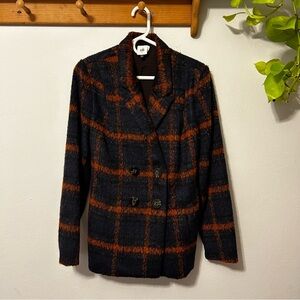 CAbi Women's Black and Rust Plaid Pea Coat